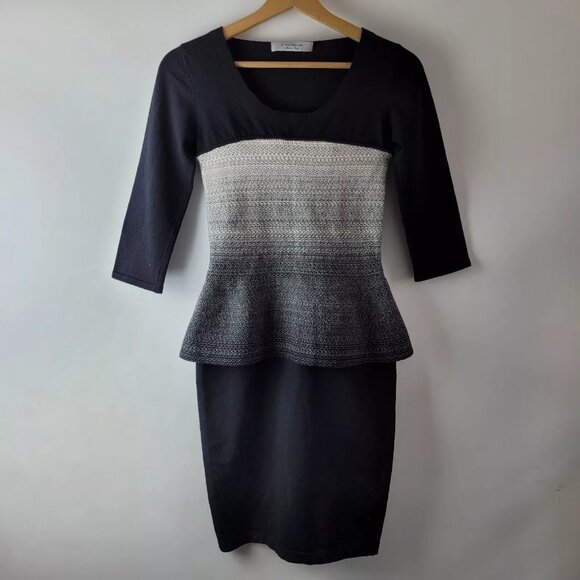 D.Exterior Women Size XS Black White Wool Knit Peplum Dress - Picture 1 of 13